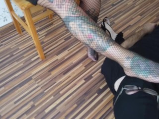 'Blonde tatted girl And Her sole Slave'