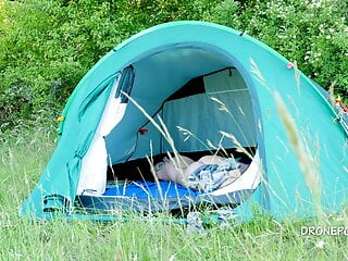 Naturist cougar Alzbeta sleeping in the tent