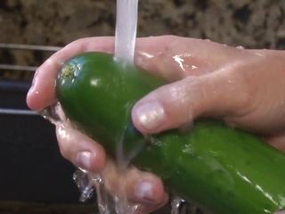 A Desperate Housewife Uses Cucumber and Carrot as a replace for a meaty rigid rod