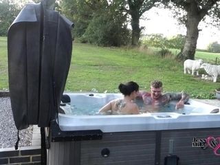 'passionate outdoor hook-up in warm bath on super-naughty weekend away'