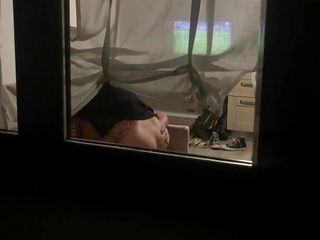 Caught neighbors having bang-out thru open window, blowage, cowgirl, from the rear with cum shot on the culo