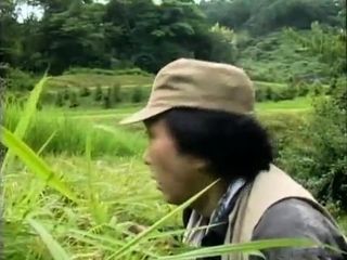 Japanese hoe Mature Misato Nakanishi plowing Outdoor