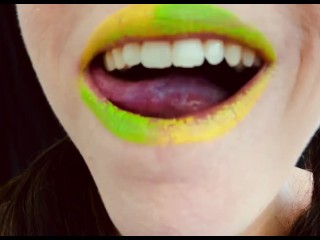 ASMR voluptuously licking Gold Kiwi Fruit throat Close Up Fetish by Pretty cougar Jemma Luv