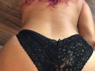 'MILF rear endfashion fuck stick point of view, draining in dark-hued lace panties'