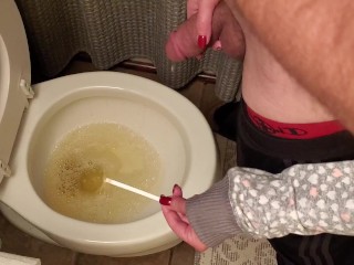 Holding my boyfriend's penis while he urinates on a ketone test unclothe lengthy urinate in wc with gf