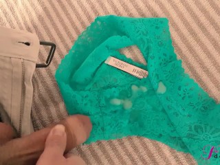 Jacking on my wife's VS lace underpants