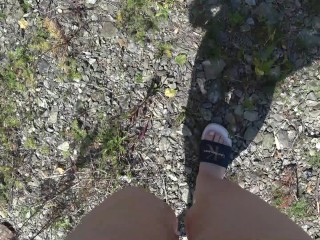'Foot fetish and peeing outdoors soles in Calvin Klein slippers POV'