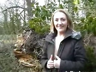 My pale and slutty blonde wifey loves masturbating in the woods
