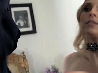 PORNSTARPLATINUM blond cougar Christie Stevens drinks big black cock