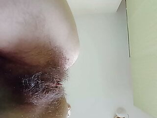 My cabooses are itching today. Fart. Unshaved cunt with open lips macro shot.