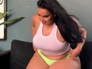 Scorching dark haired gigantic melons frolicking rosy vagina
