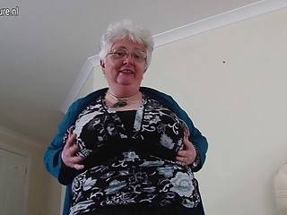Big breasted British granny playing with herself
