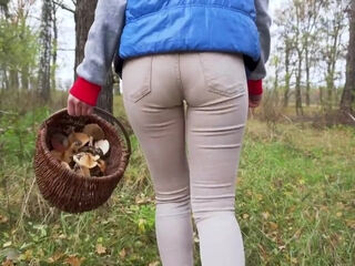 Cougar In cock-squeezing trousers ambling In The forest butt Fetish