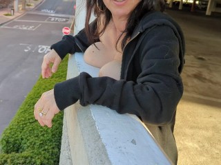 Ambling without bra in the Grossmont Center parking garage! Spunk see me do this!!