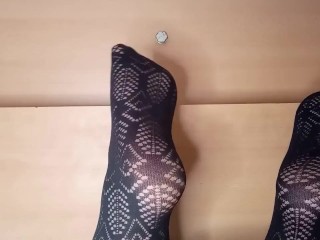 Mommy's handsome soles in lace fishnet stocking under the table PART 7